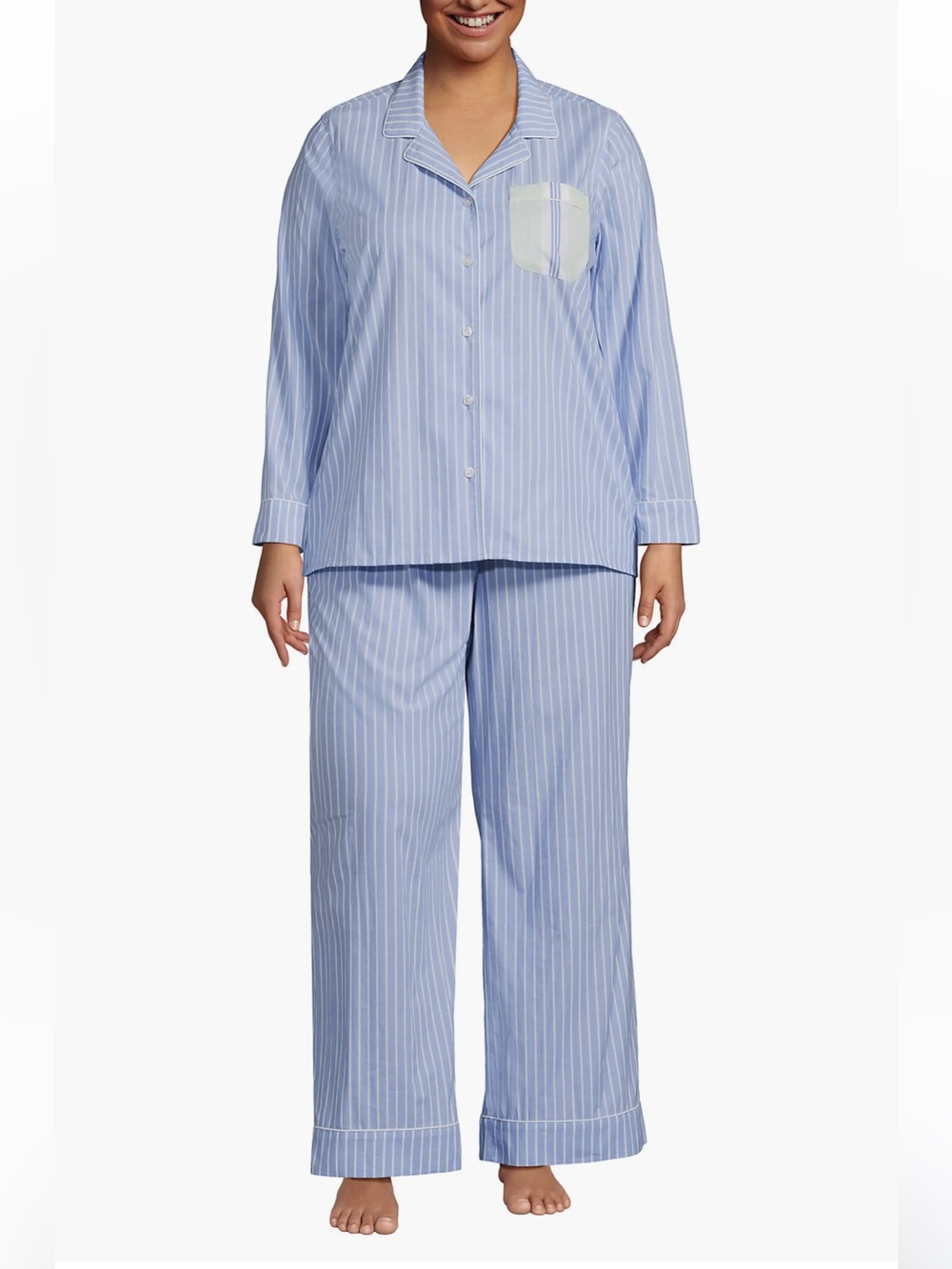 Lands End 100% Cotton Blue Pinstripe Women’s Large Pajama Set